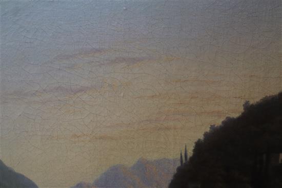 19th Century English School, oil on canvas, view of Villa Taverna, Torno, Lake Como, Italy, signed JK, 1854, 34 x 46cm